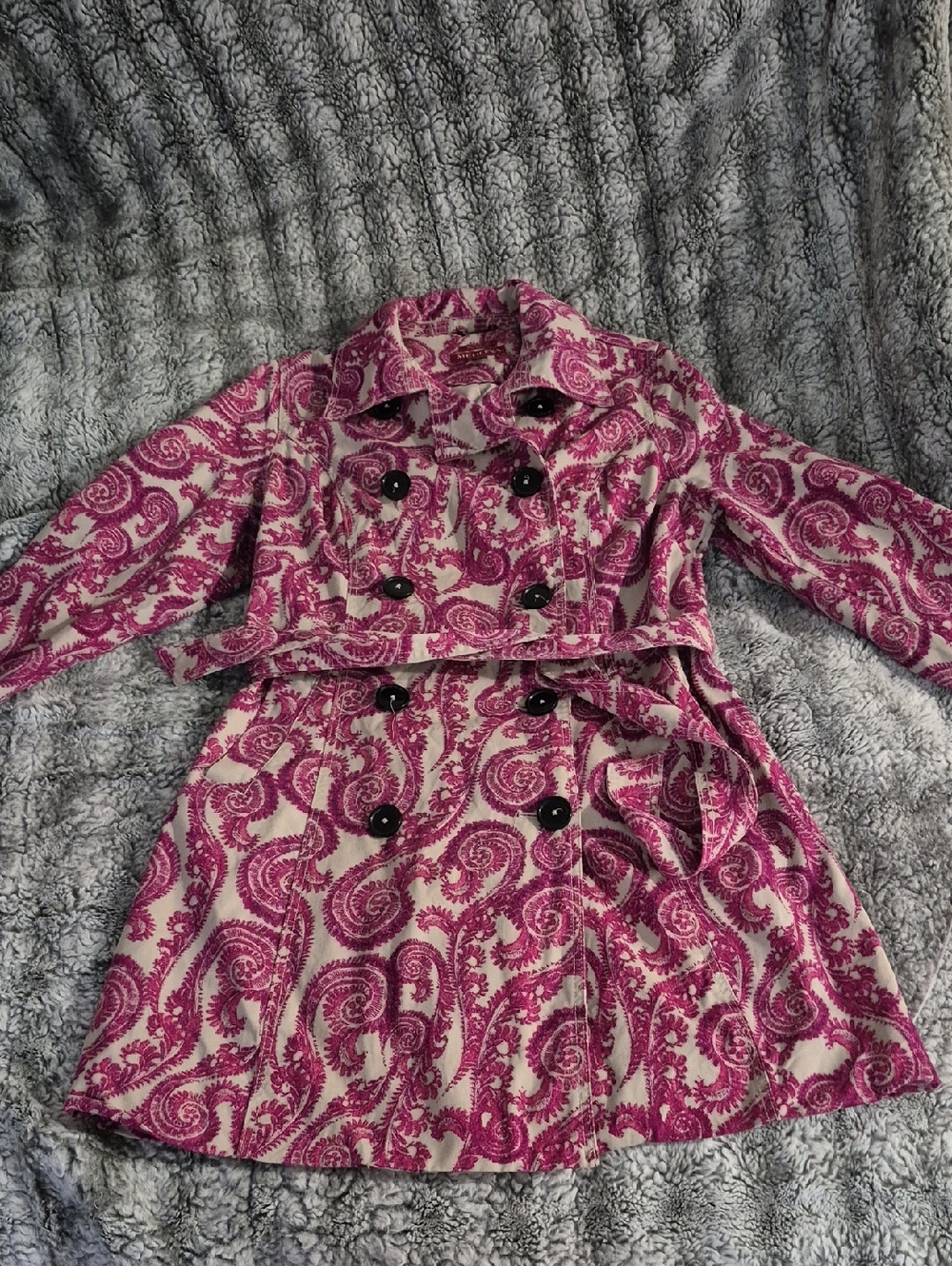 Merona 🖤 Pink Paisley Double-Breasted Trench Coat (693)